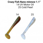 Crazy Fish Nano Minnow 14 UV Motor Oil, 25 Cold Pearl