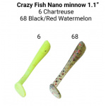 Crazy Fish Nano Minnow 6 Chartreuse, 68 Black/Red Watermelon